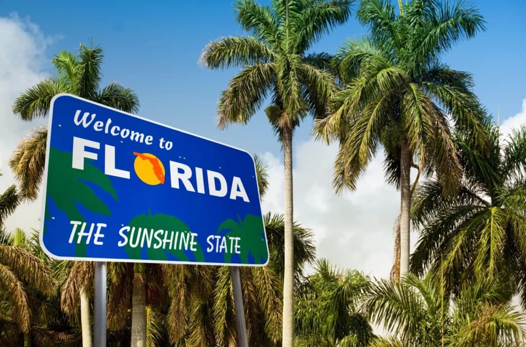Paisaje de Florida con palmeras y edificios